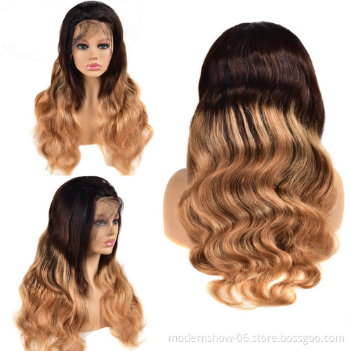 Two Tone Ombre Colored Lace Frontal Wig, Full Cuticles Aligned Virgin Human Hair Body Wave Lace Front Human Hair Wigs